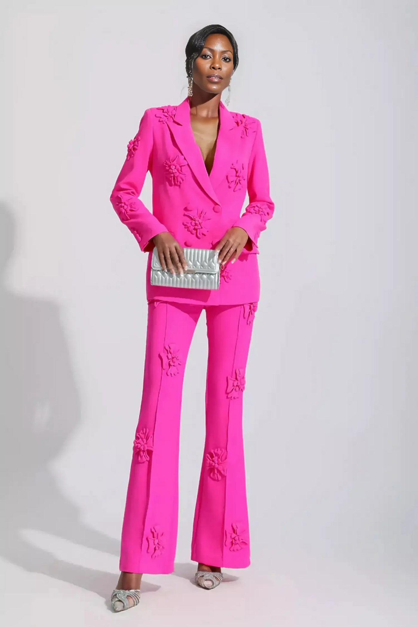 Luxury Inspired Corsage Blazer Set - Pink