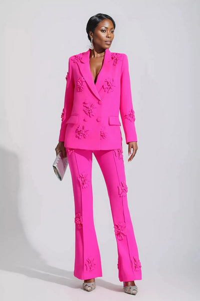 Luxury Inspired Corsage Blazer Set - Pink