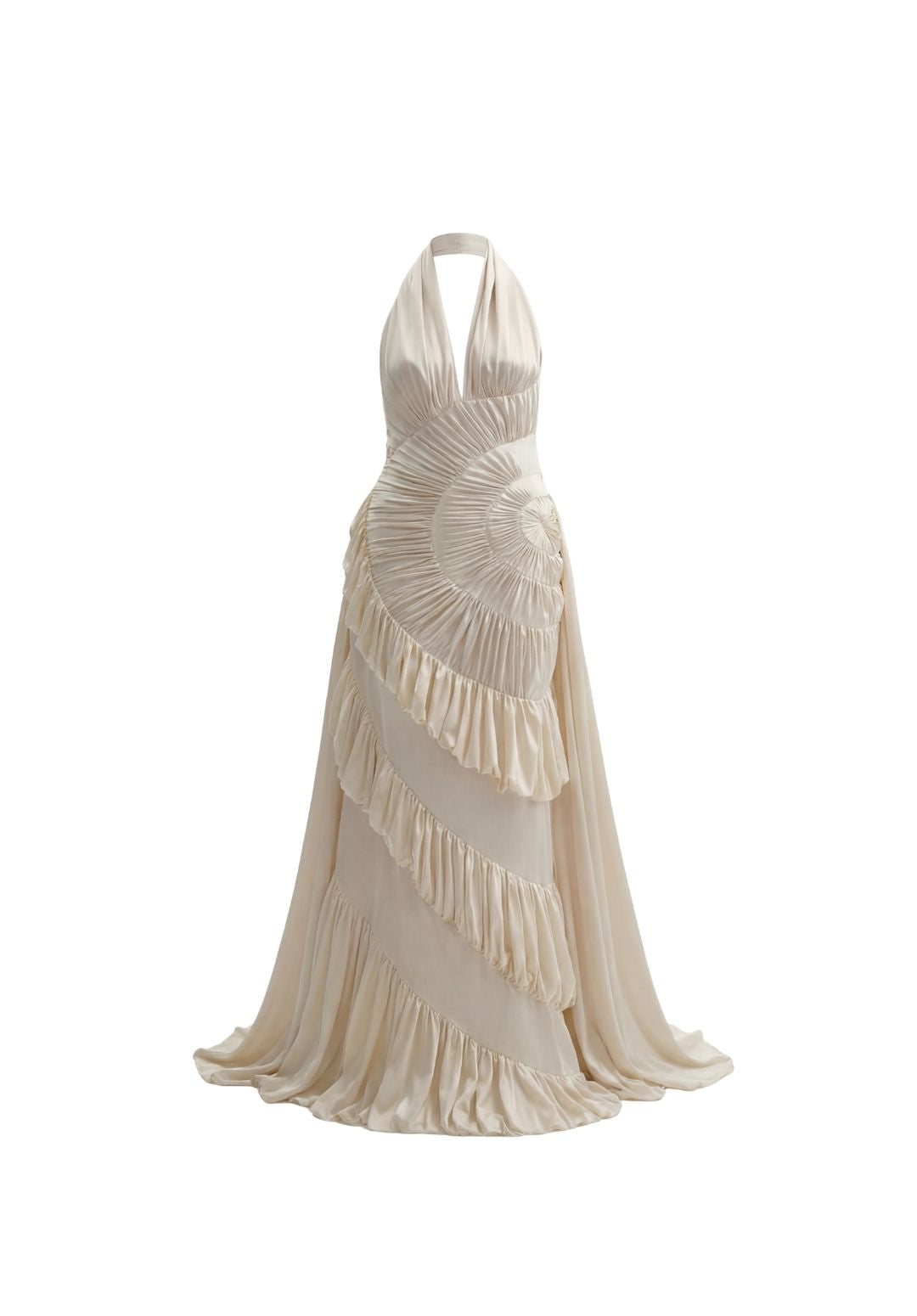 Accordion-Pleat Halter Gown