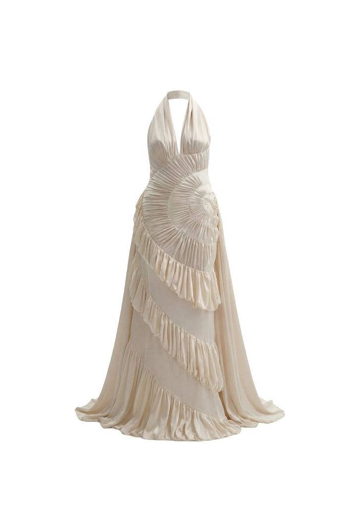 Accordion-Pleat Halter Gown