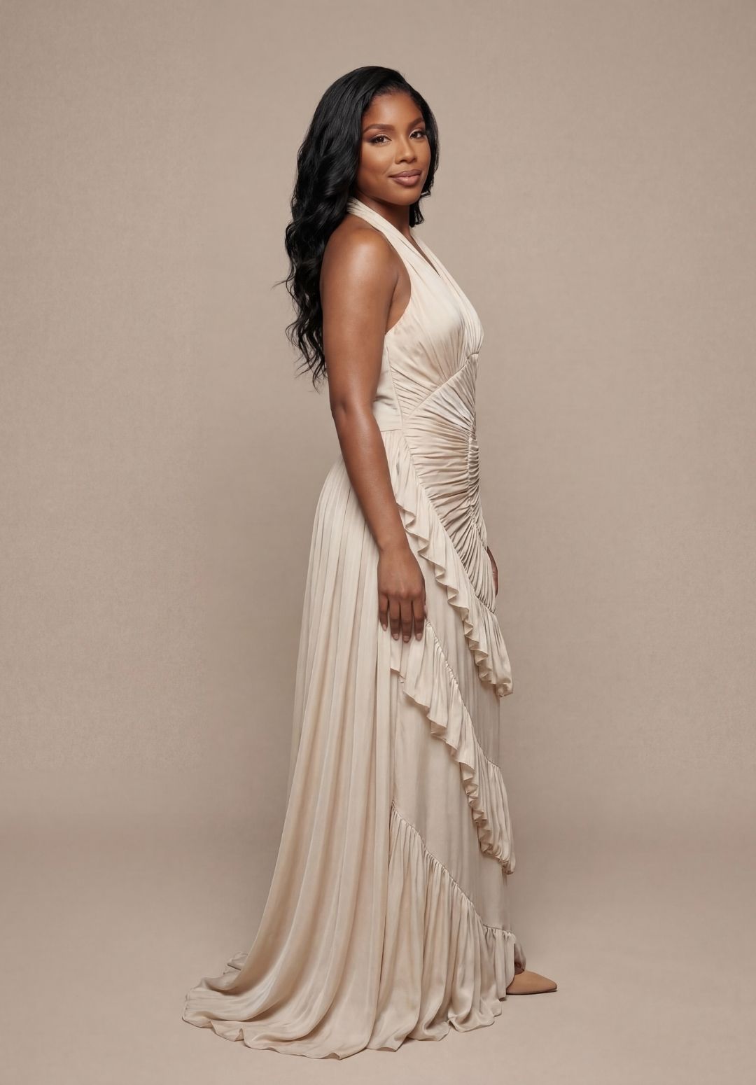 Accordion-Pleat Halter Gown