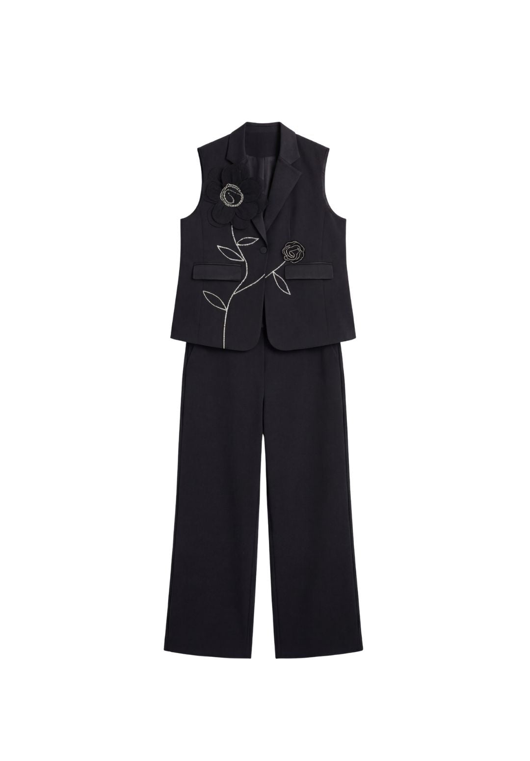 Appliqué Sleeveless Blazer Set