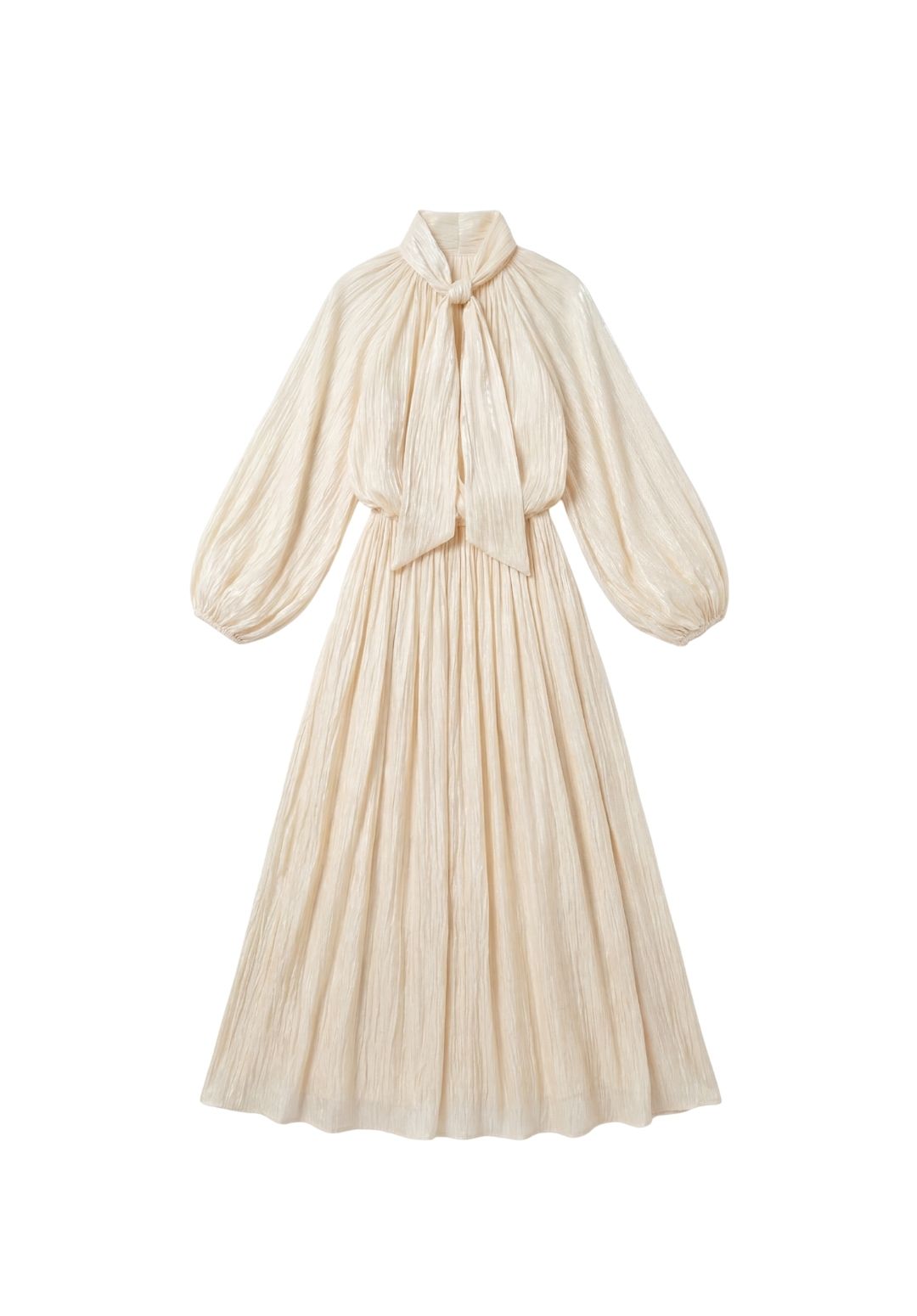 Balloon-Sleeve Accordion Maxi Dress