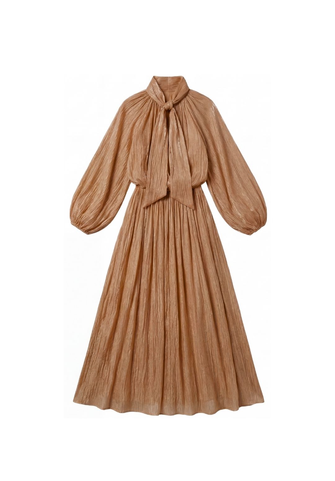 Balloon-Sleeve Accordion Maxi Dress