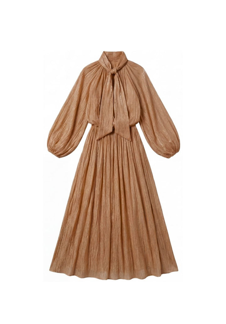 Balloon-Sleeve Accordion Maxi Dress