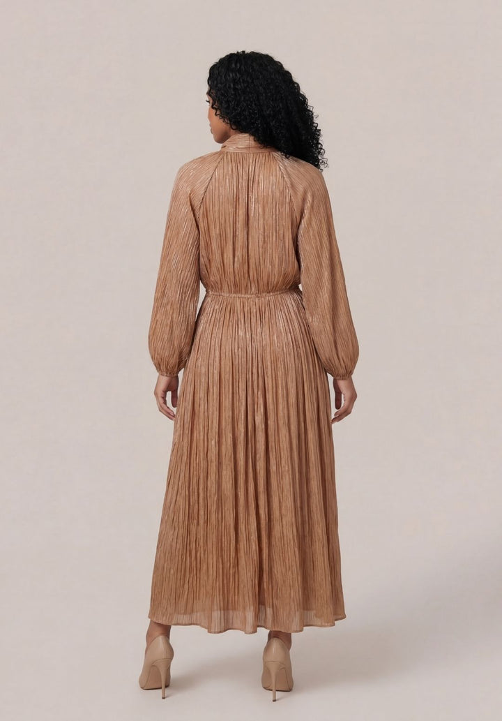 Balloon-Sleeve Accordion Maxi Dress