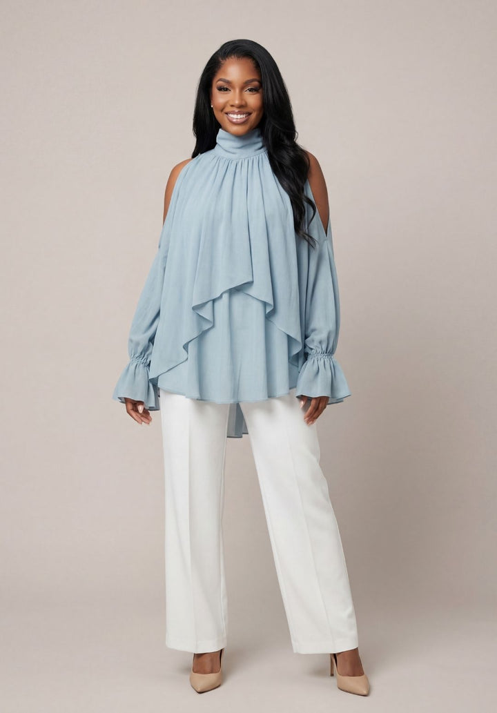 Cascading Mock-Neck Tunic