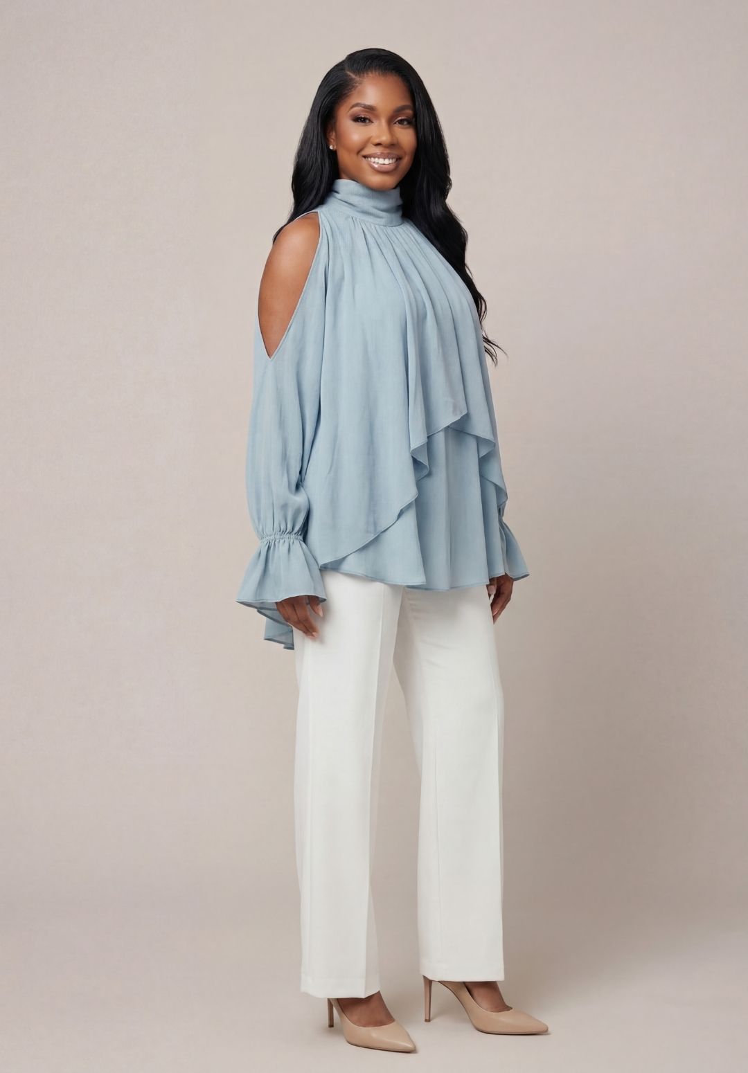 Cascading Mock-Neck Tunic