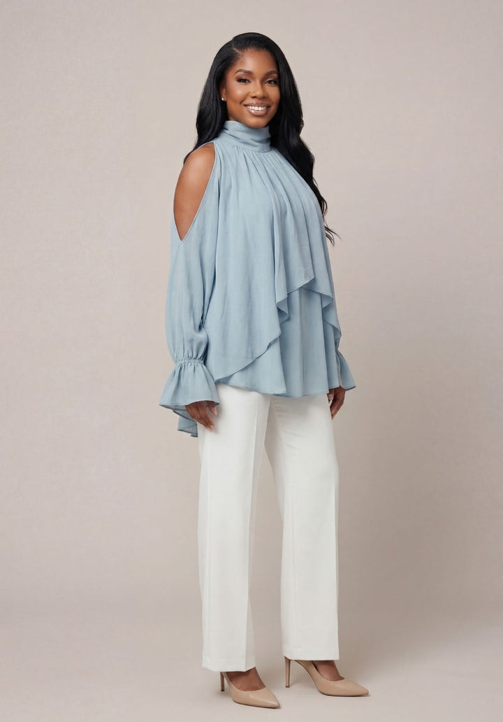 Cascading Mock-Neck Tunic