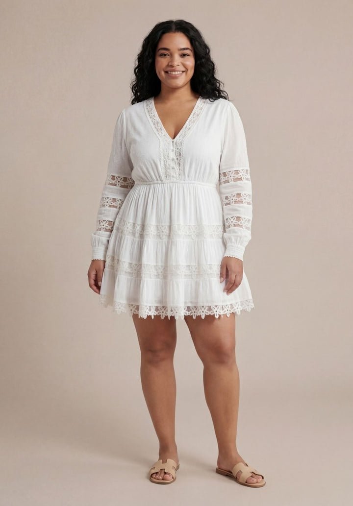 Lace Eyelet A-Line Mini Dress