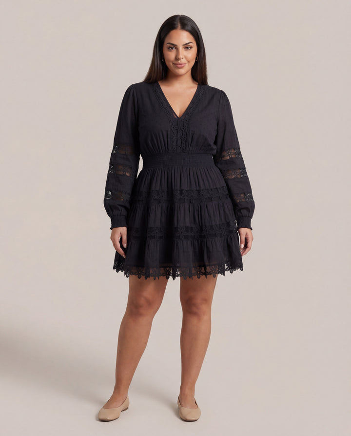 Lace Eyelet A-Line Mini Dress