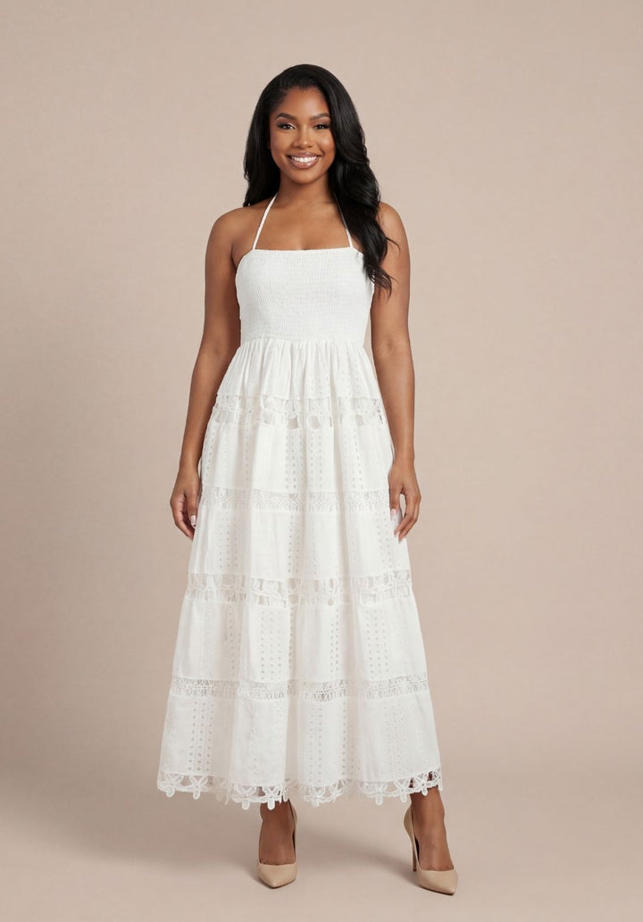Eyelet Tiered Halter Dress