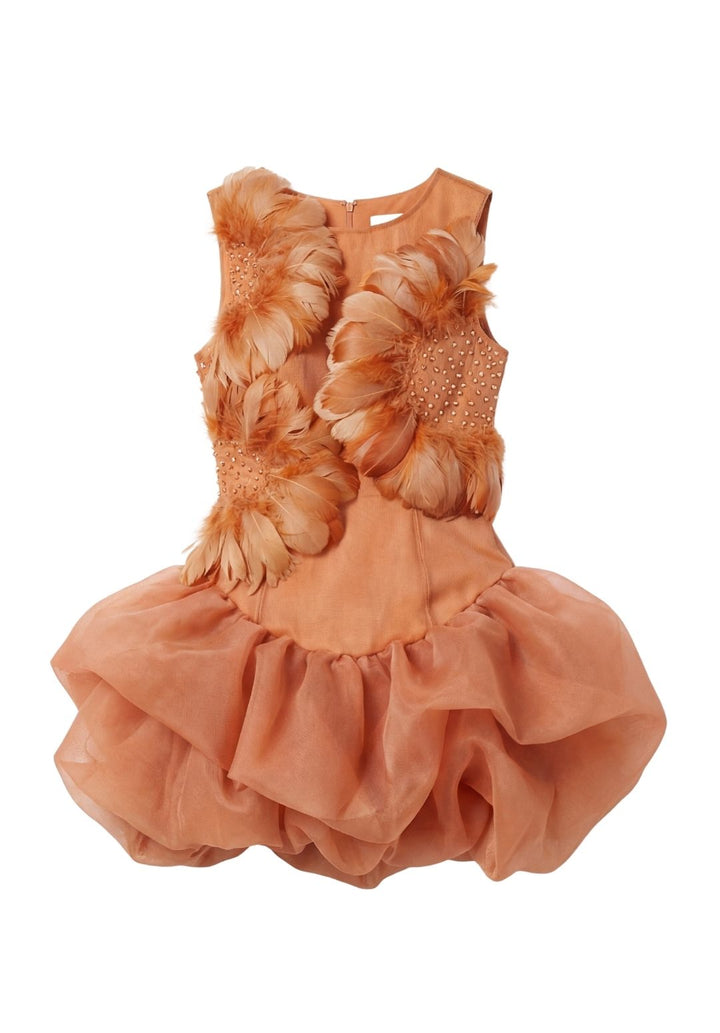 Feather-Appliqué Mini Dress