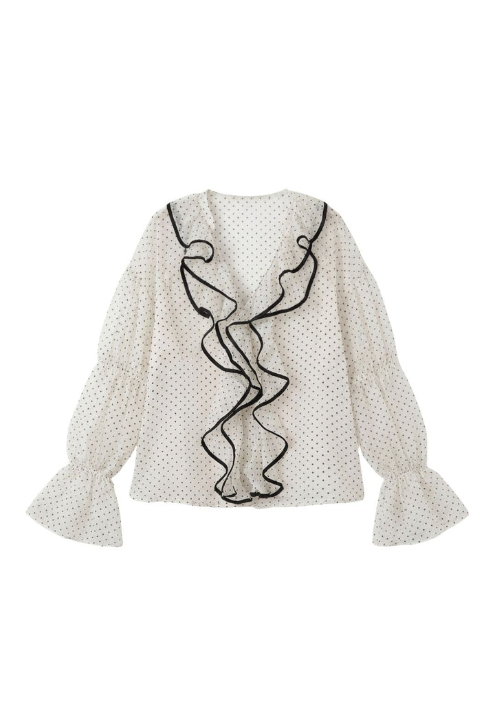 Fluted Polka-Dot Blouse