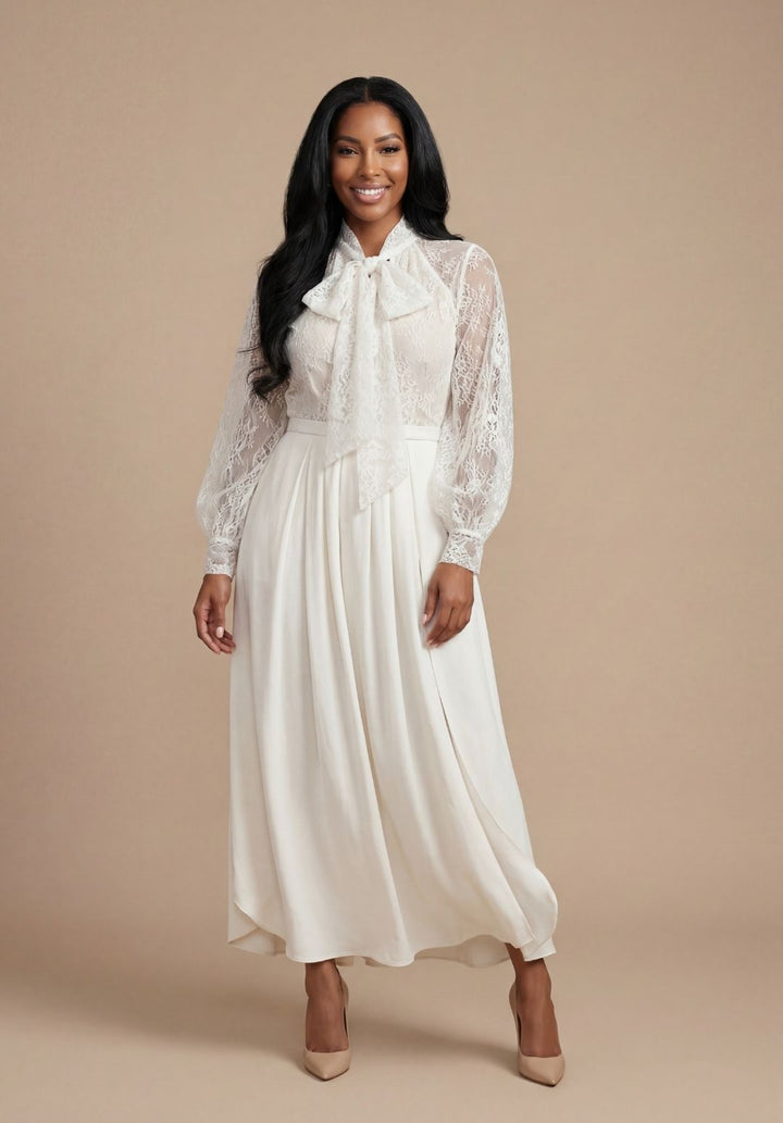 Kensington Lace &amp; Pleat Maxi Dress