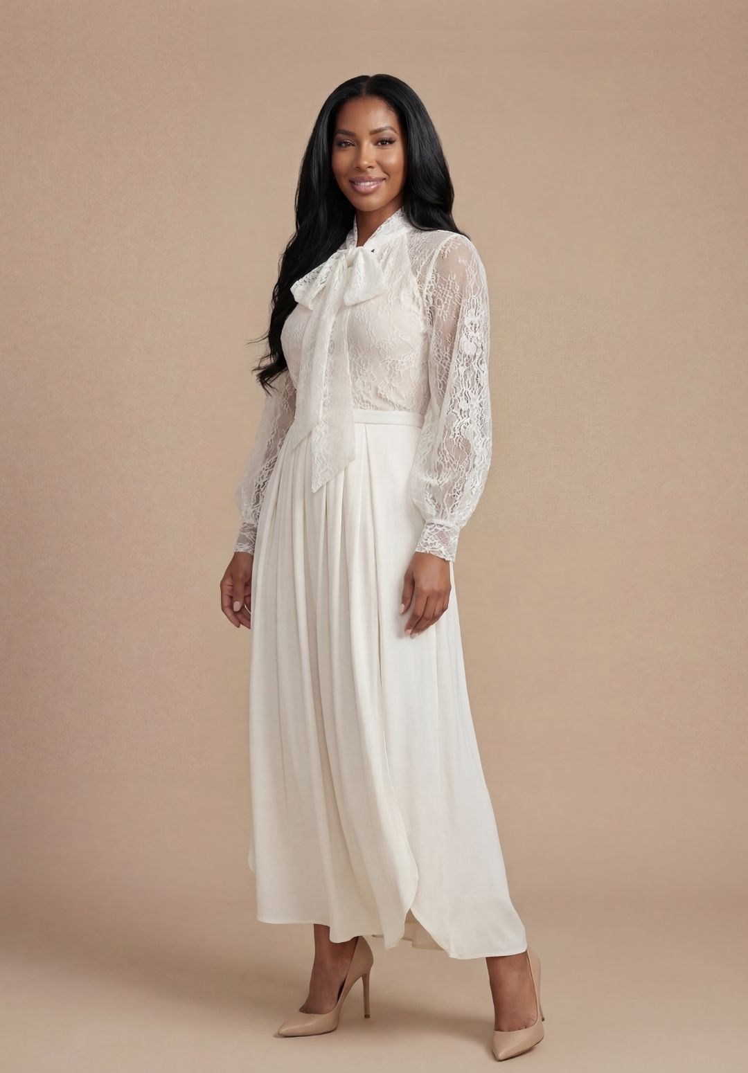 Kensington Lace &amp; Pleat Maxi Dress