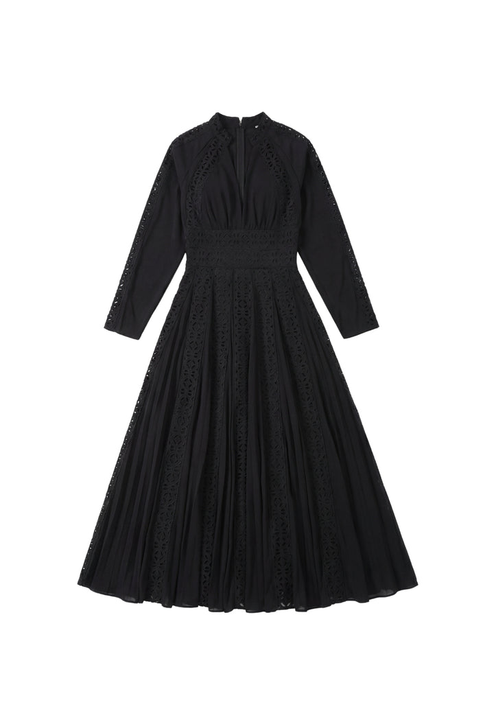 Lace-Trimmed A-Line Maxi Dress