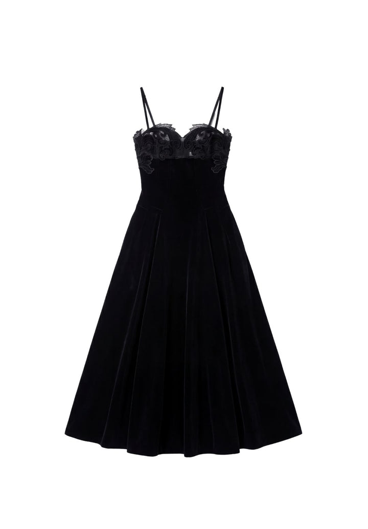 Lace-Trimmed Velvet Dress
