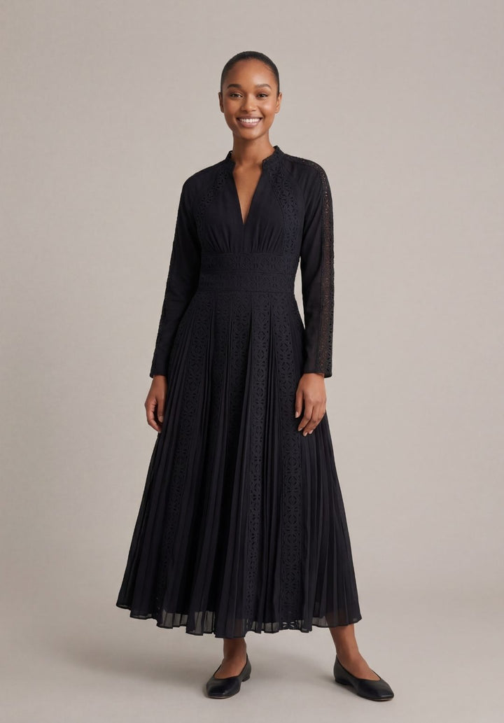Lace-Trimmed A-Line Maxi Dress