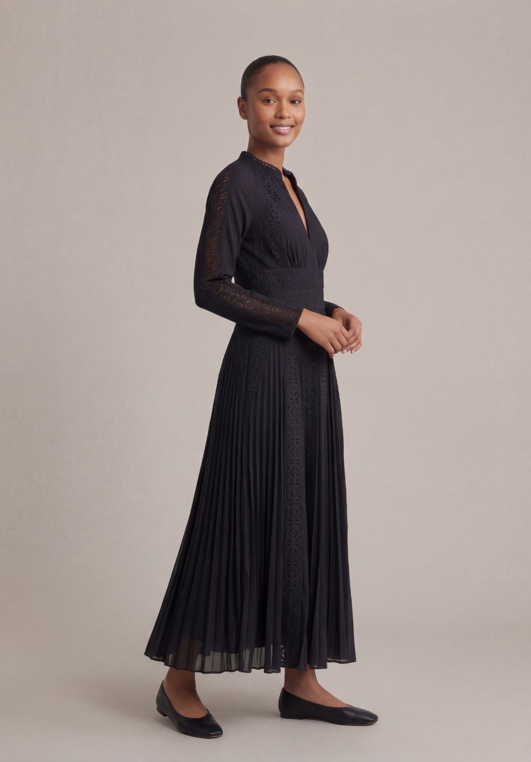 Lace-Trimmed A-Line Maxi Dress