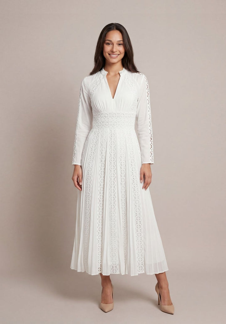 Lace-Trimmed A-Line Maxi Dress