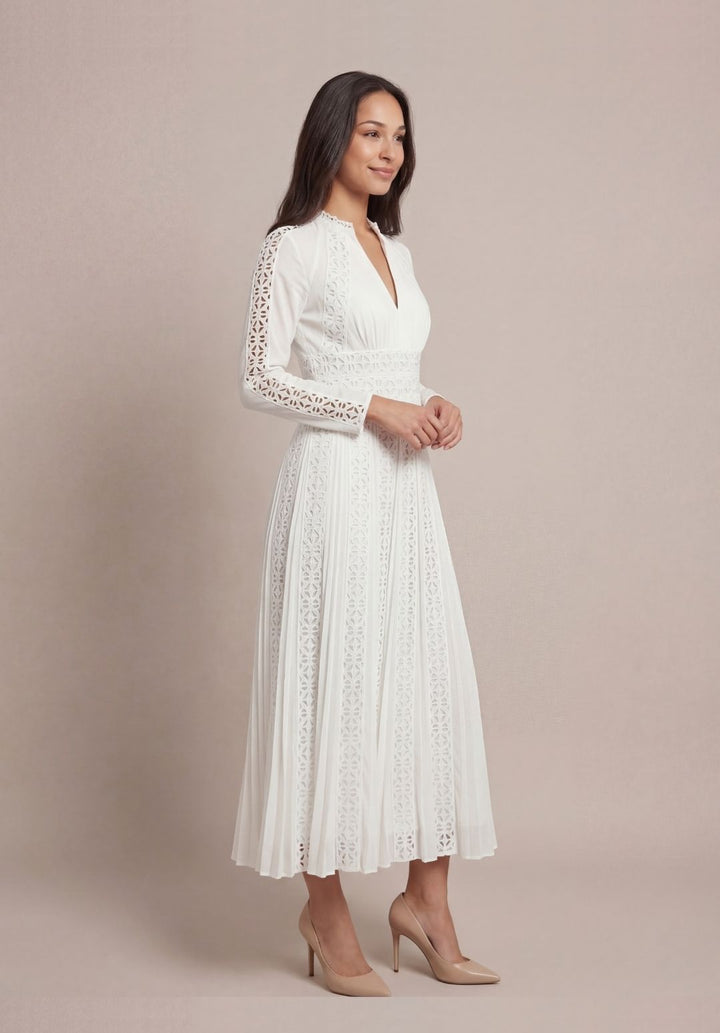Lace-Trimmed A-Line Maxi Dress
