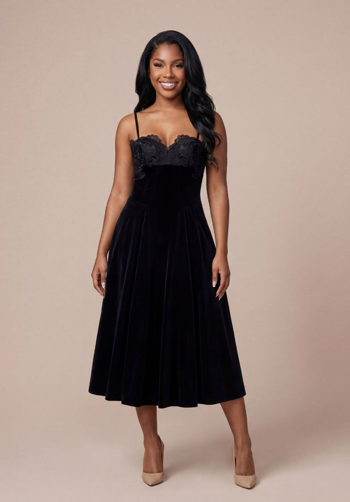 Lace-Trimmed Velvet Dress