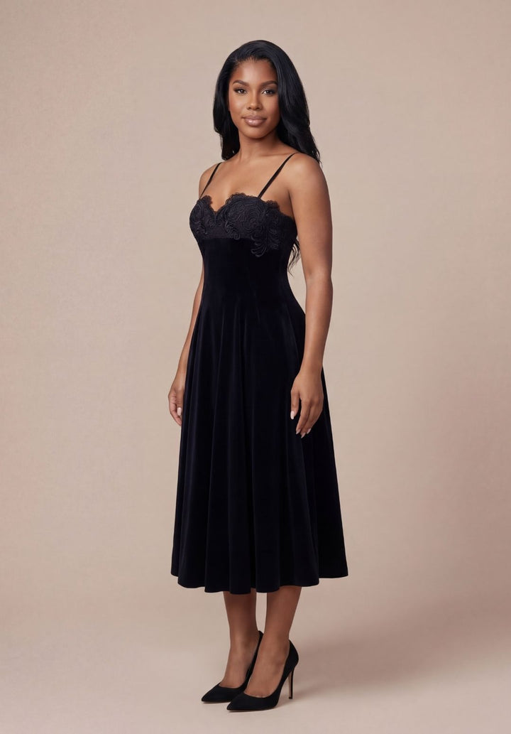 Lace-Trimmed Velvet Dress