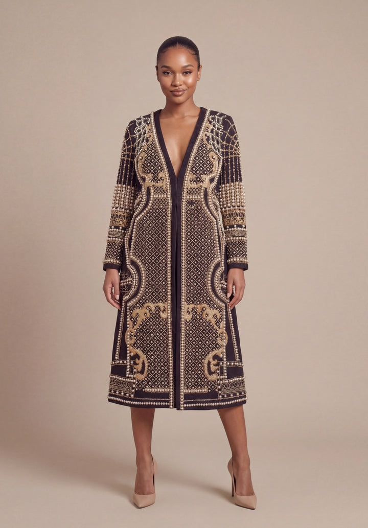 Pearl Embellished Coat Dress