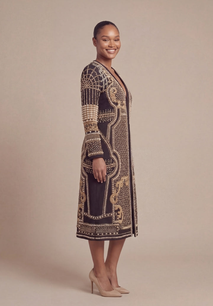 Pearl Embellished Coat Dress