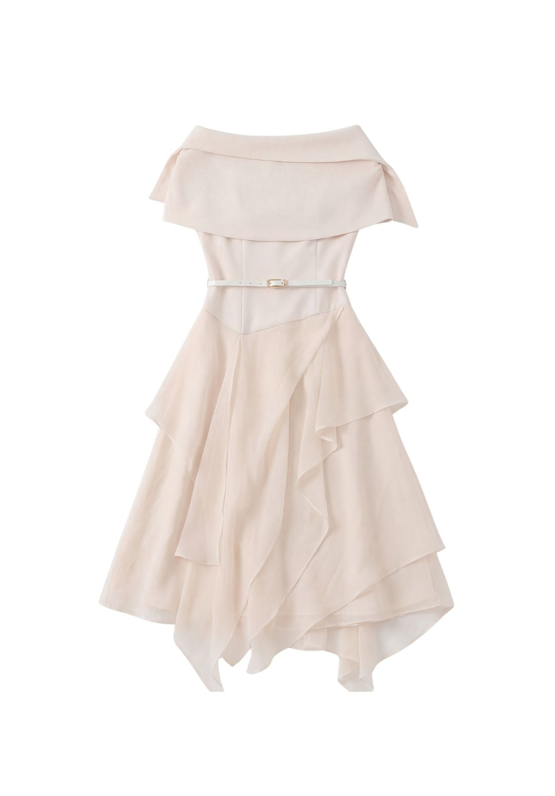 Portrait-Collar Belted Dress