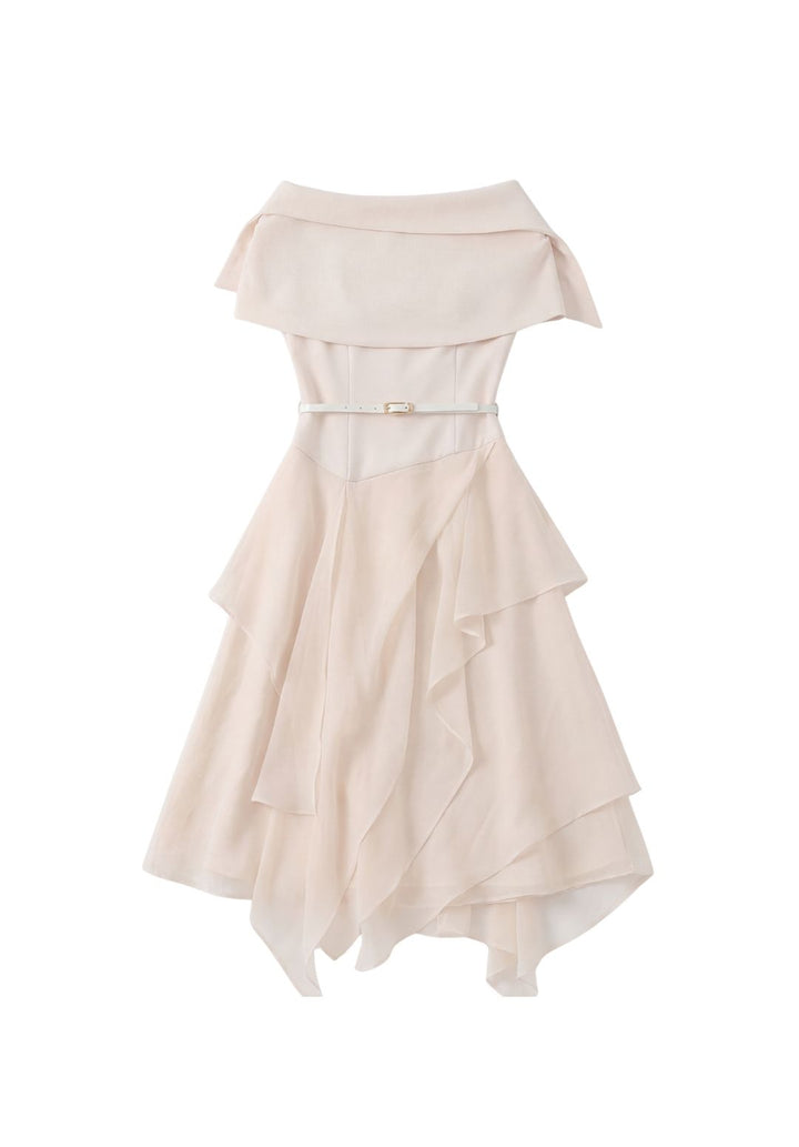 Portrait-Collar Belted Dress