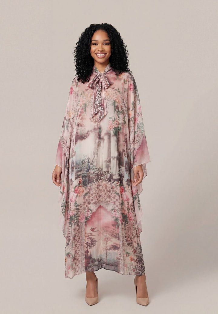 Printed Tie-Neck Kaftan