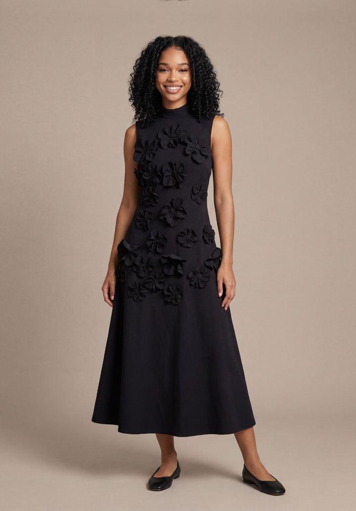 Rosette High-Neck Dress