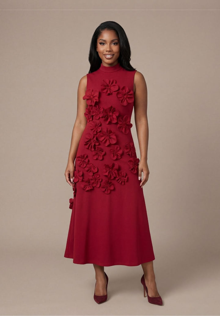 Rosette High-Neck Dress