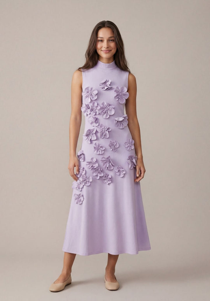 Rosette High-Neck Dress