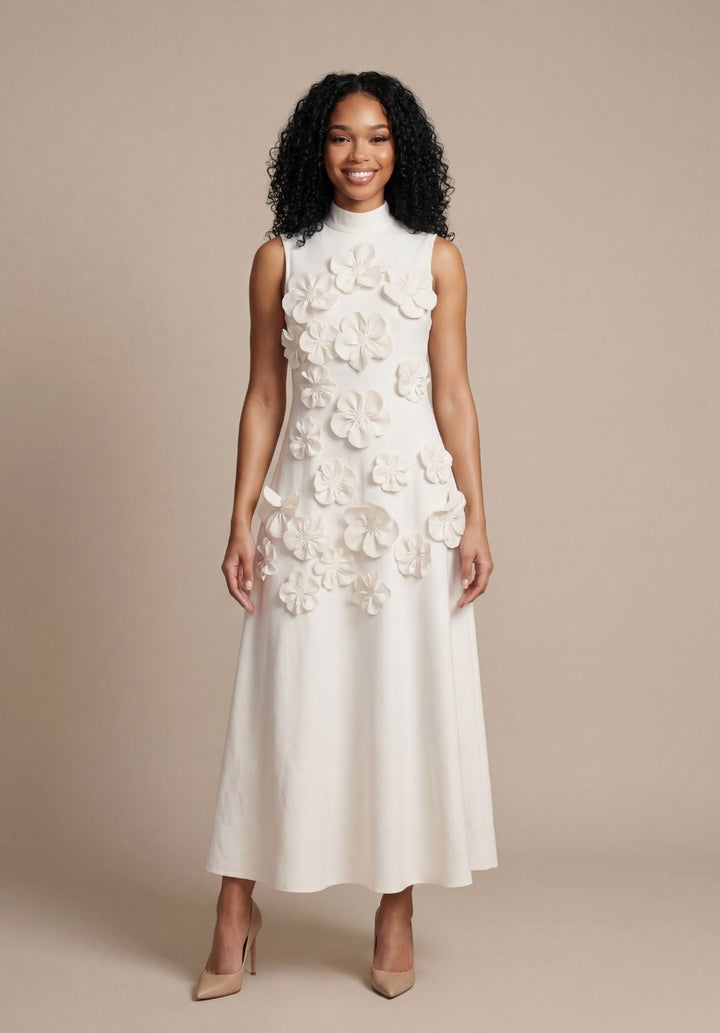 Rosette High-Neck Dress