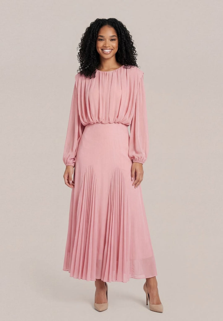 Rosewater Blouson-Sleeve Dress
