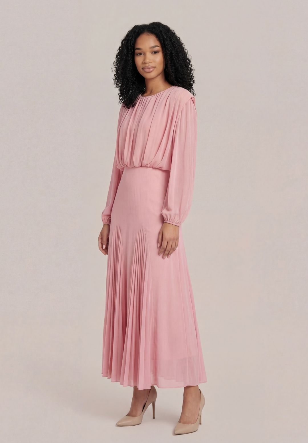 Rosewater Blouson-Sleeve Dress
