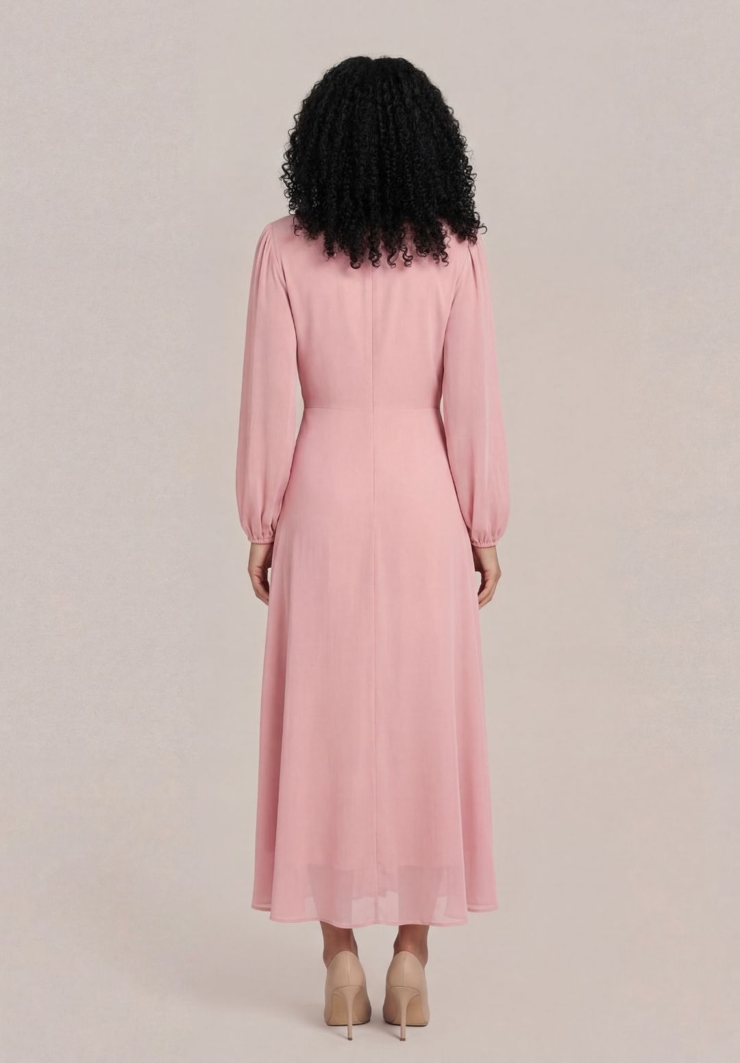 Rosewater Blouson-Sleeve Dress