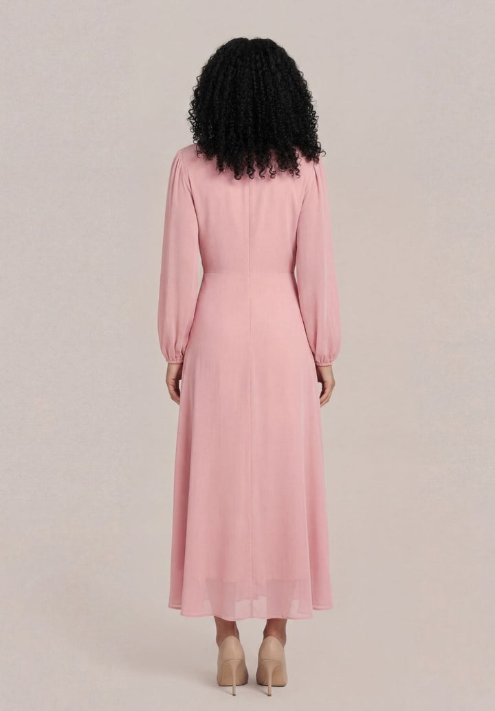 Rosewater Blouson-Sleeve Dress