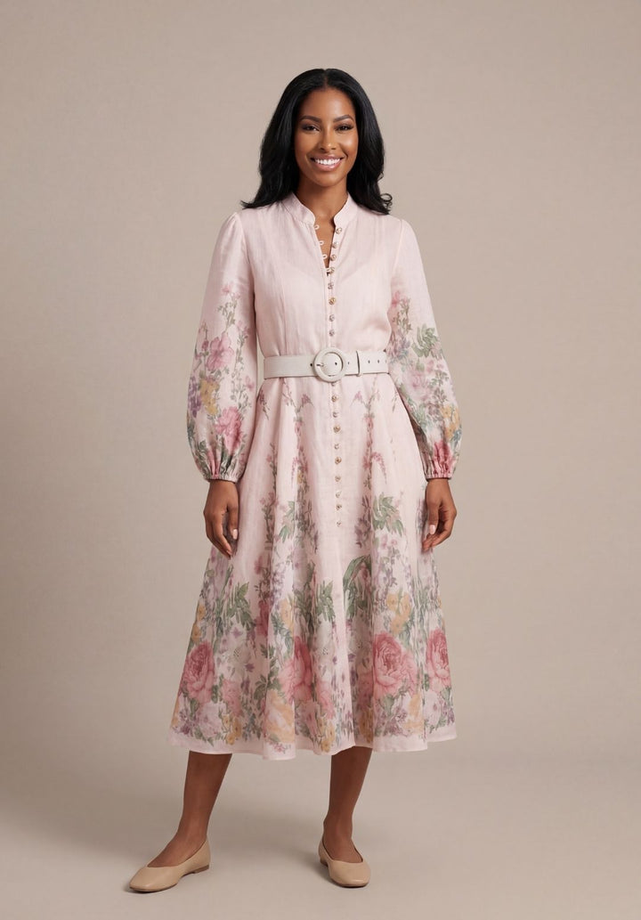 Rosewood Lantern-Sleeve Dress