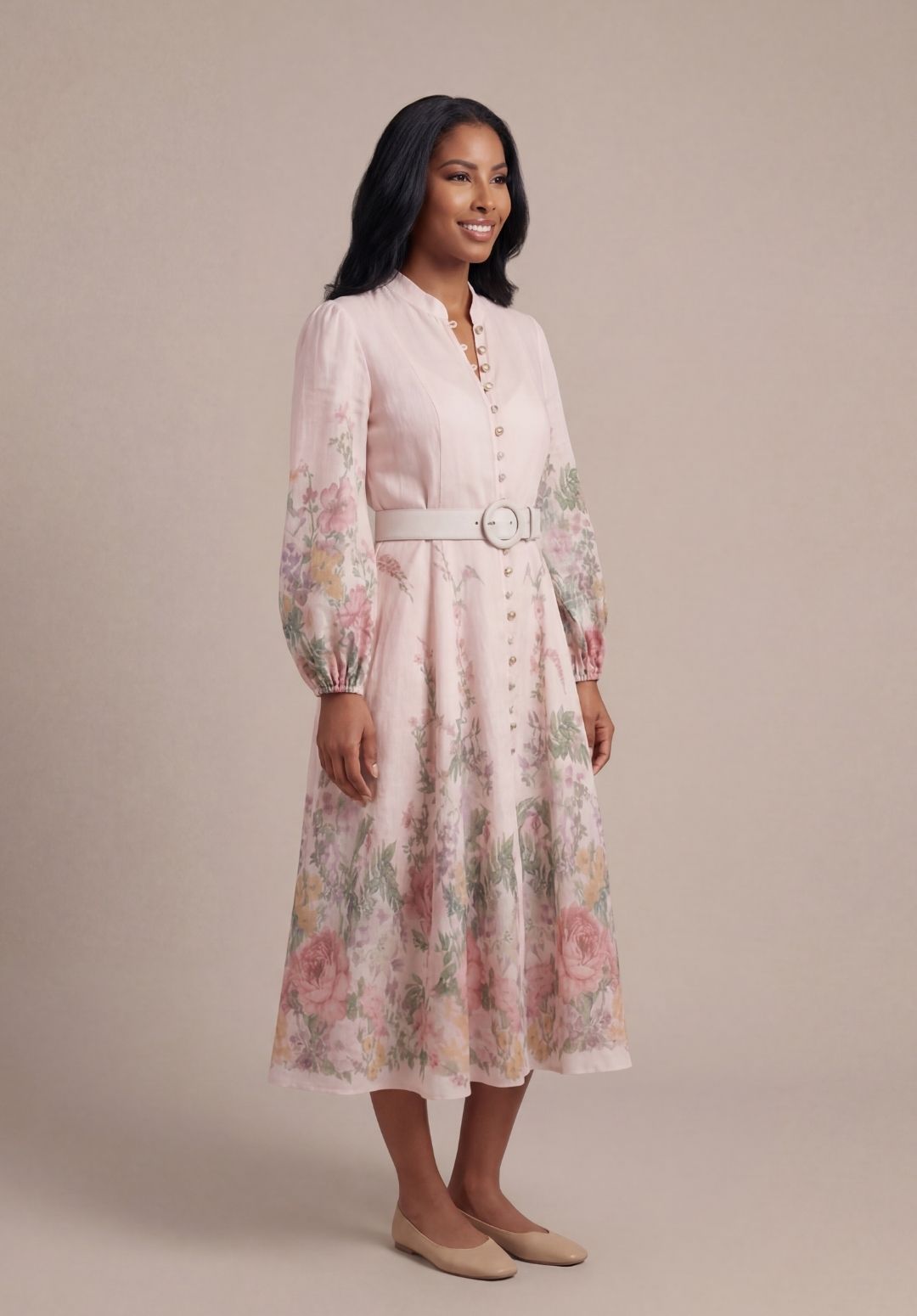 Rosewood Lantern-Sleeve Dress