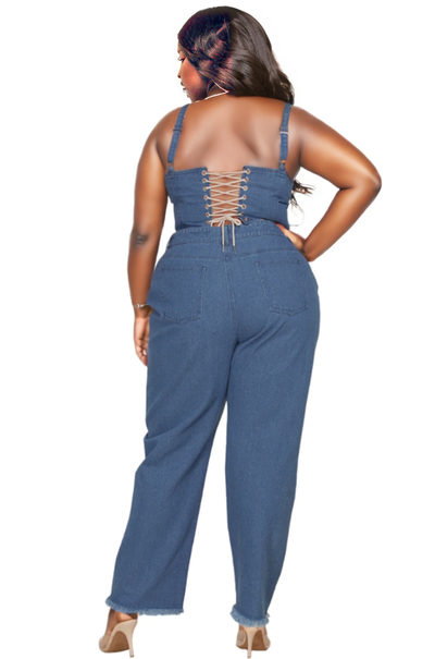 Demin Corset Cropped Top and Pants Set
