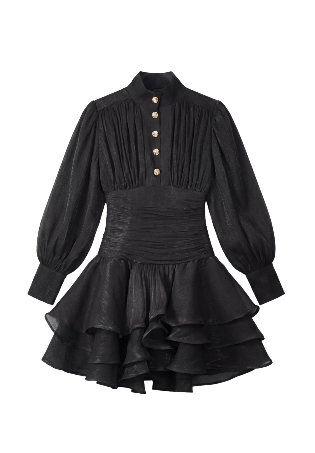 Signature Ruched Lantern-Sleeve Mini Dress