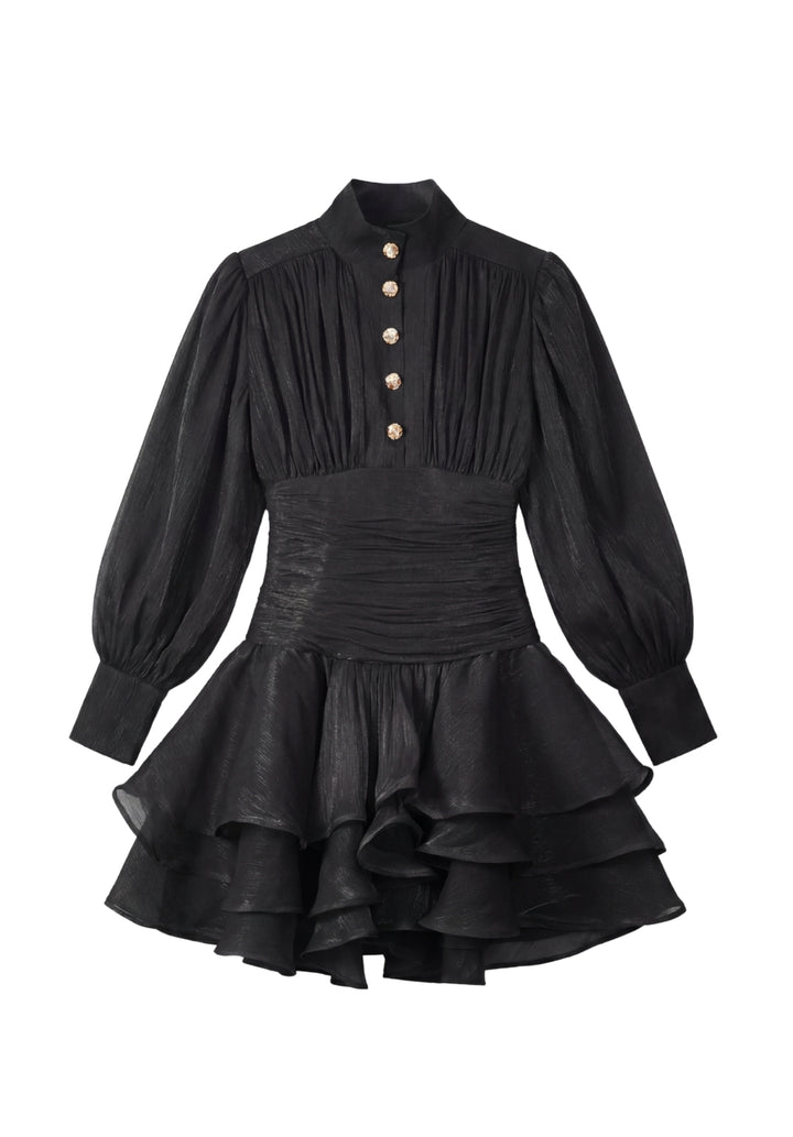 Signature Ruched Lantern-Sleeve Mini Dress