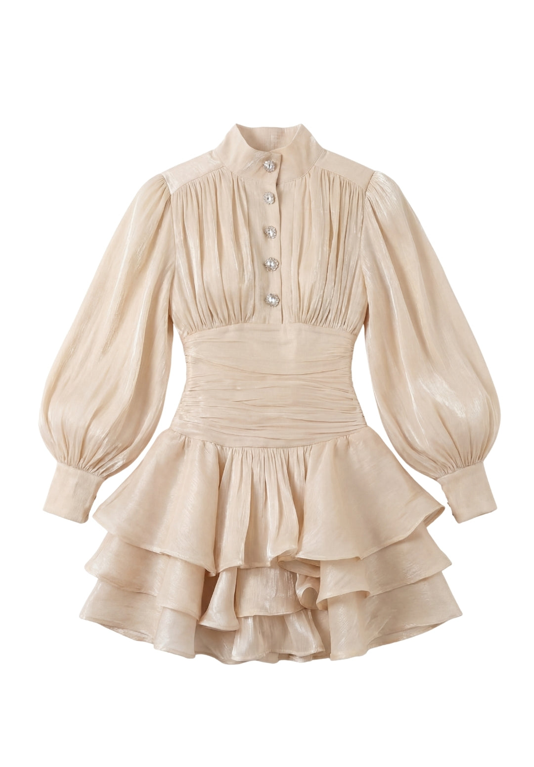Signature Ruched Lantern-Sleeve Mini Dress