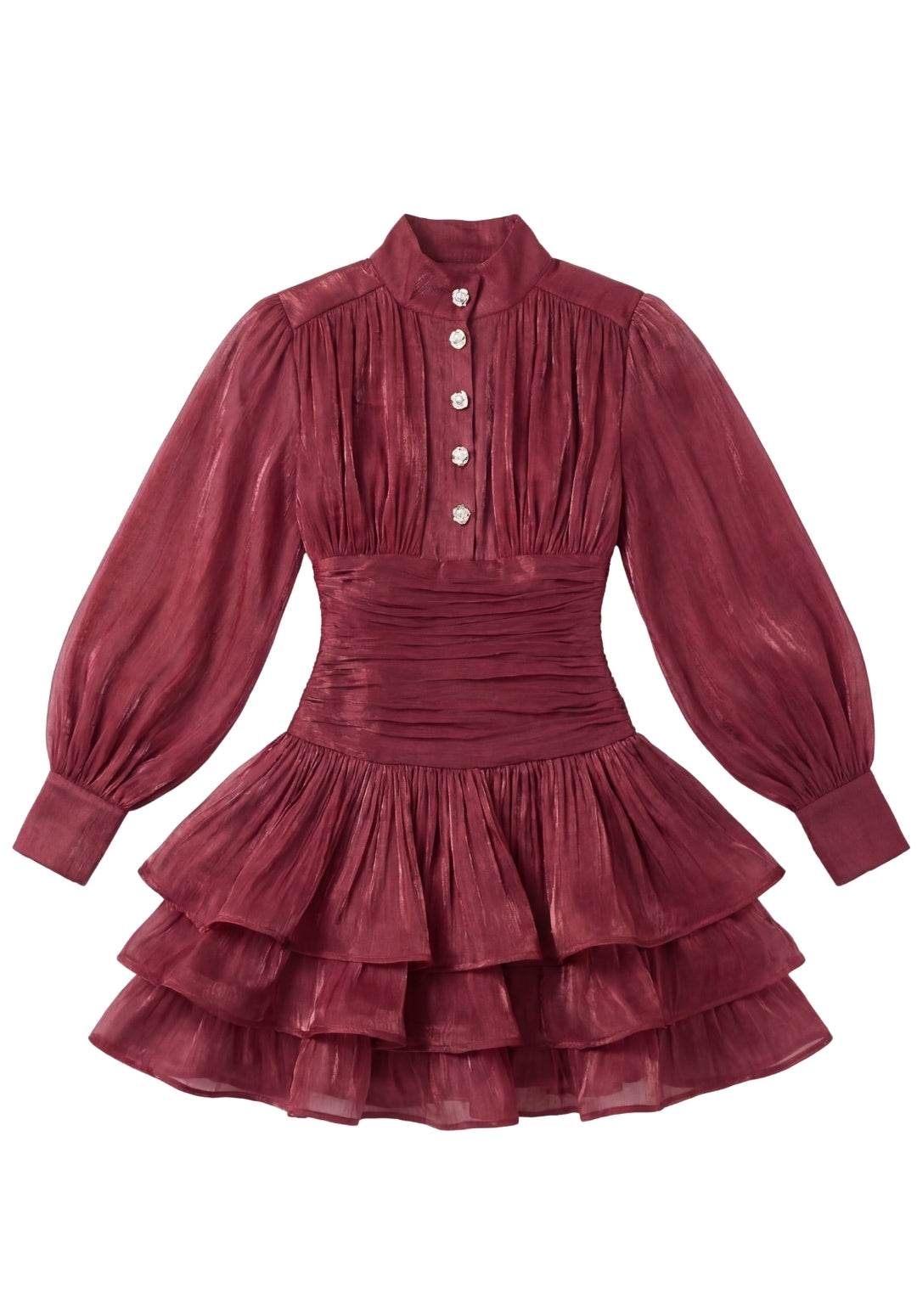 Signature Ruched Lantern-Sleeve Mini Dress