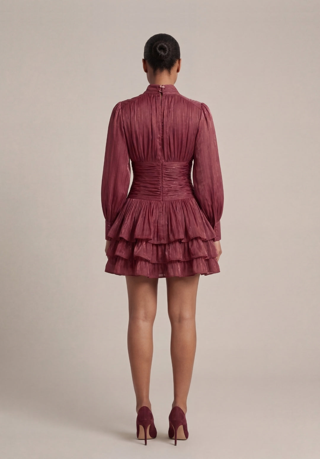 Signature Ruched Lantern-Sleeve Mini Dress