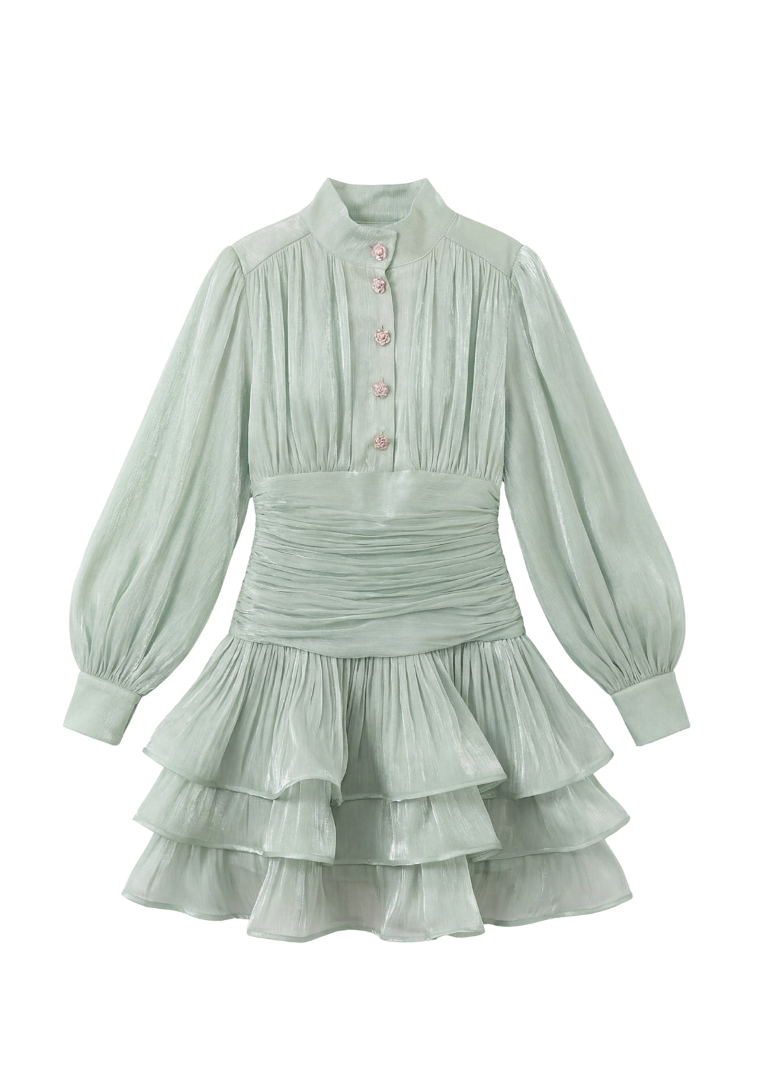 Signature Ruched Lantern-Sleeve Mini Dress